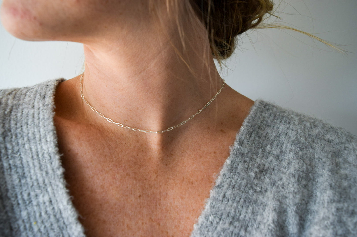 Mini Paperclip Chain Necklace, sterling silver