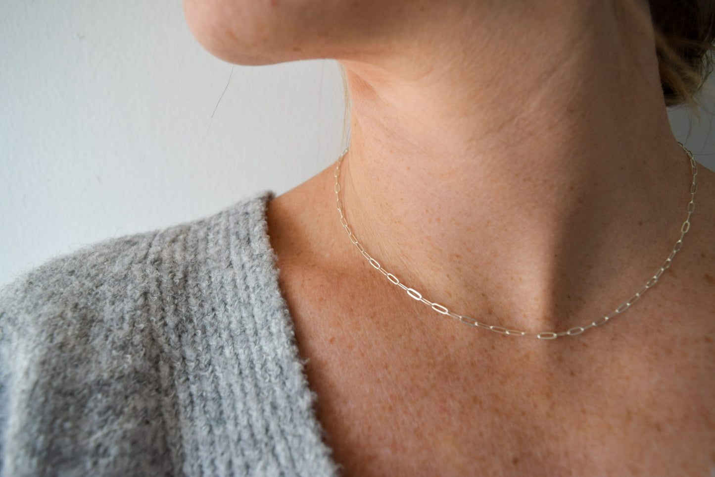 Mini Paperclip Chain Necklace, sterling silver